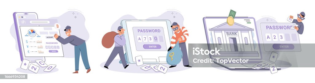 Hacker Activity Big Set Hacking Computer Phishing Account Cyber Attack ...