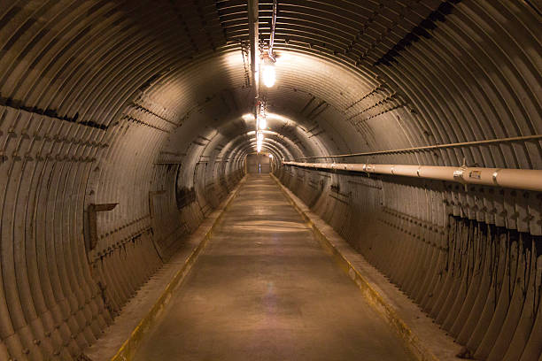 Blast tunnel in a bomb shelter stock photo