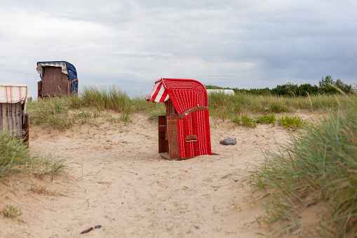 Beach chairs on the dunes of the North Sea in Germany