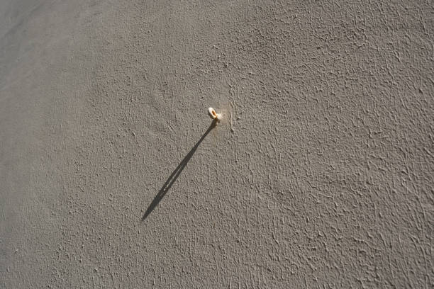 Part of a textured beige concrete wall with a small metal hook.