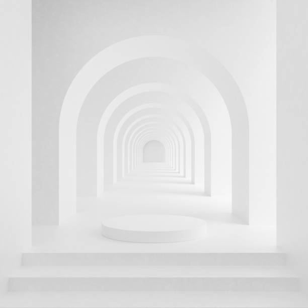 istock Minimal white podium product backdrop in white architecture design 1667027901