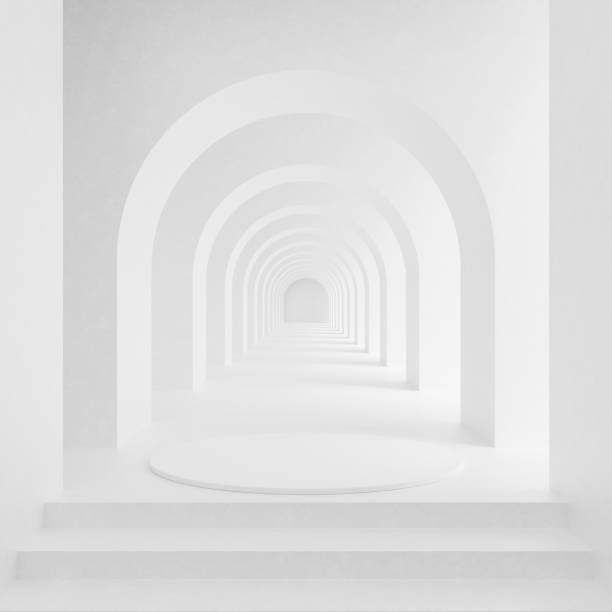 istock Minimal white podium product backdrop in white architecture design 1667028424