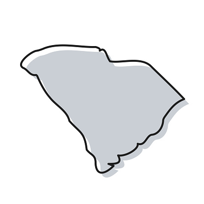 Map of South Carolina sketched and isolated on a blank background. The map is gray with a black outline. Vector Illustration (EPS file, well layered and grouped). Easy to edit, manipulate, resize or colorize. Vector and Jpeg file of different sizes.