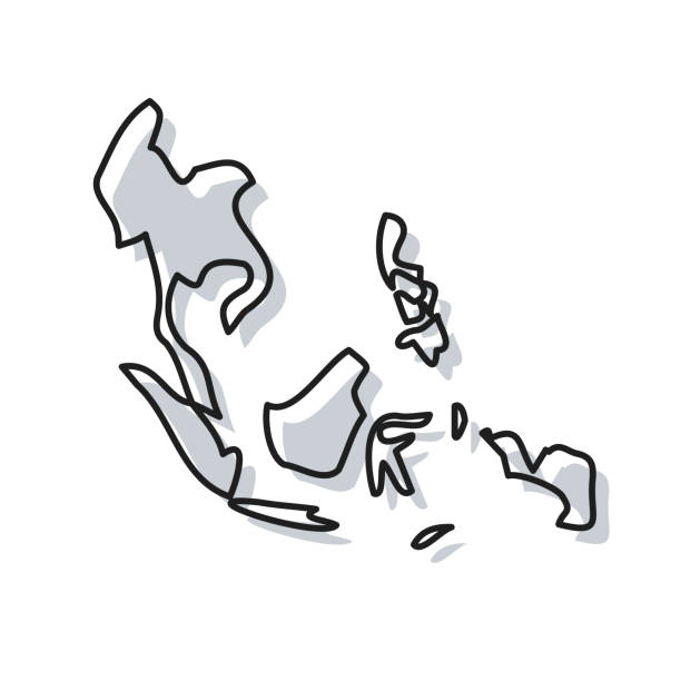 peta asia tenggara digambar dengan latar belakang putih - desain trendi - asia tenggara ilustrasi stok