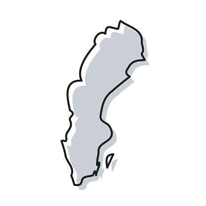 Map of Sweden sketched and isolated on a blank background. The map is gray with a black outline. Vector Illustration (EPS file, well layered and grouped). Easy to edit, manipulate, resize or colorize. Vector and Jpeg file of different sizes.