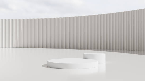 istock Minimal podium product backdrop with white wall background and blue sky 1667049193