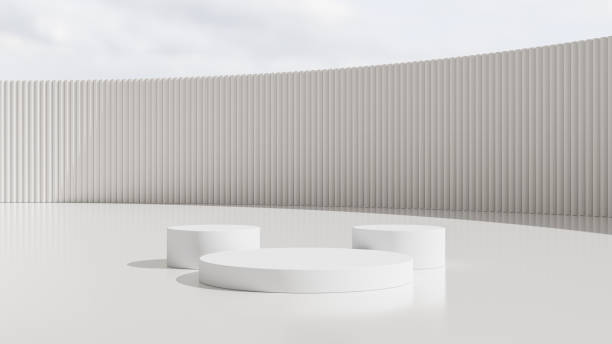 istock Minimal podium product backdrop with white wall background and blue sky 1667049198