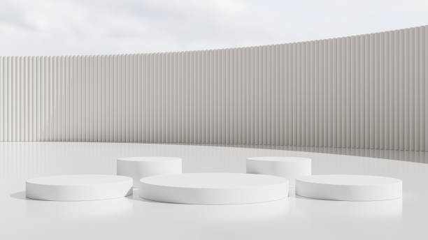 istock Minimal podium product backdrop with white wall background and blue sky 1667049203