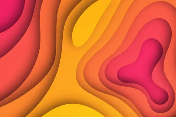 Vector illustration of Paper cut background - Orange abstract fluid shapes - Trendy 3D design