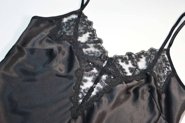 istock Lingerie. Element of a black silk negligee on thin straps with lace on a white background. Women's sexy beautiful women's underwear. 1667065701