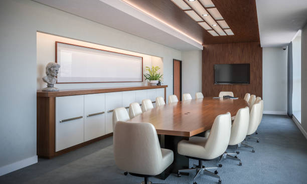 istock Luxury, clean, modern-style conference room. 1667076975