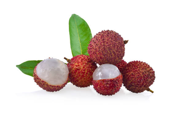 istock Lychee with leaves isolated on white background. 1667110548