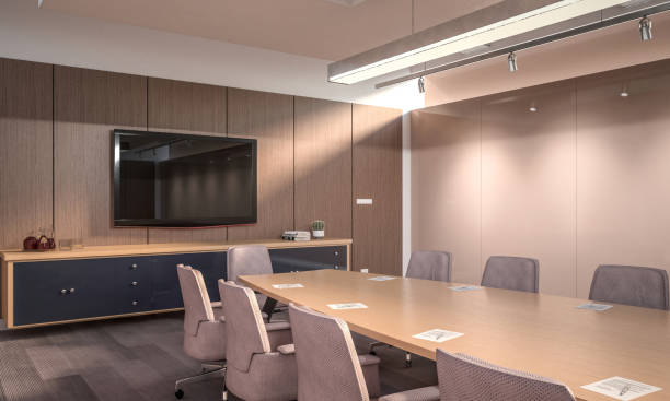 istock Luxury, clean, modern-style conference room. 1667132022