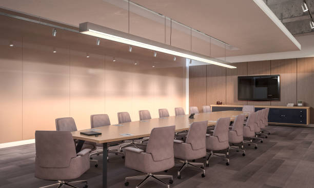 istock Luxury, clean, modern-style conference room. 1667134093