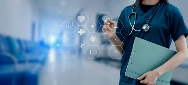 istock Doctor using medical medical network connection icons. 1667150752