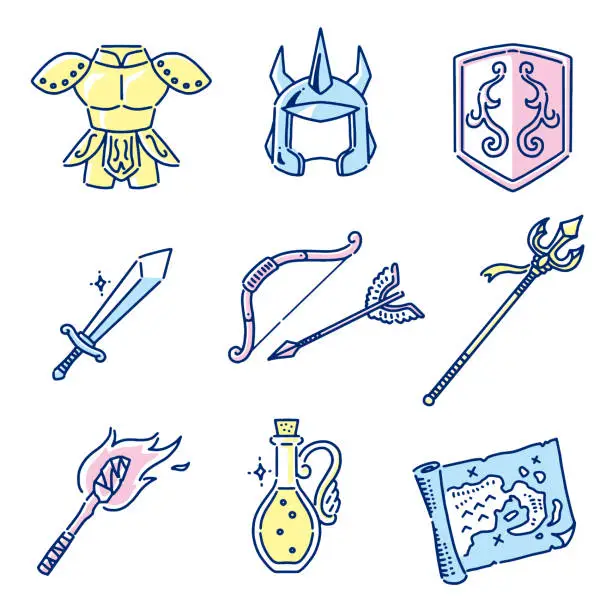 Vector illustration of Game items and equipment