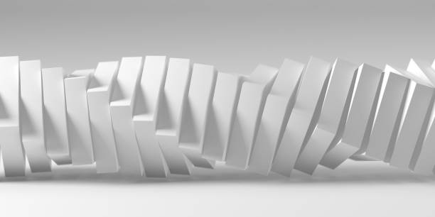 fondo 3d abstracto. forma en espiral hecha de rectángulos renderizados sobre fondo gris claro con poca profundidad de campo y espacio de copia - hélice forma geométrica fotografías e imágenes de stock