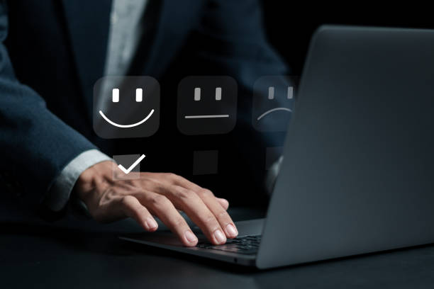 istock Customer service and Satisfaction concept, businessman rate satisfaction with smiley face icon in service, very impressed rating. 1667181302