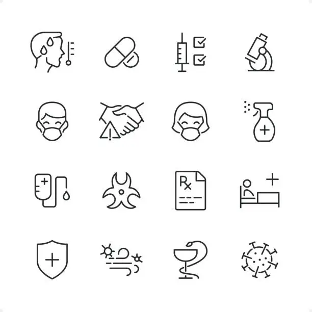 Vector illustration of Viral Infection - Pixel Perfect line icon set, editable stroke weight.