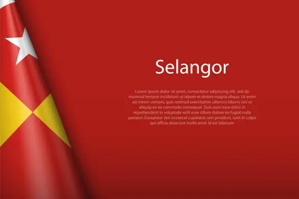 Vector illustration of flag Selangor, state of Malaysia, isolated on background with copyspace