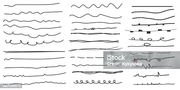 istock Set of hand drawn line strokes brushes.Underline strokes.freehand doodles, line strokes. 1667206572