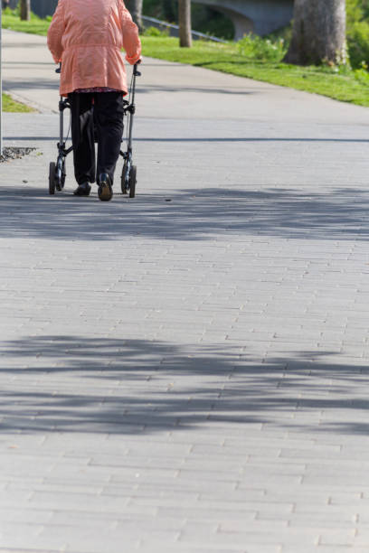 aged lady with rollator stock photo