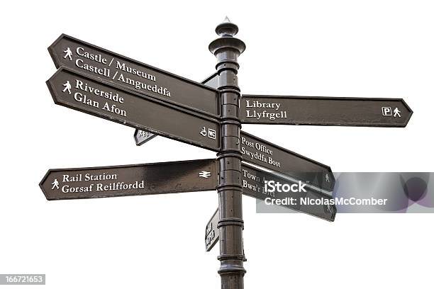 Welsh City Sign Post With Clipping Path Stock Photo - Download Image Now - Wales, Welsh Culture, Accessibility