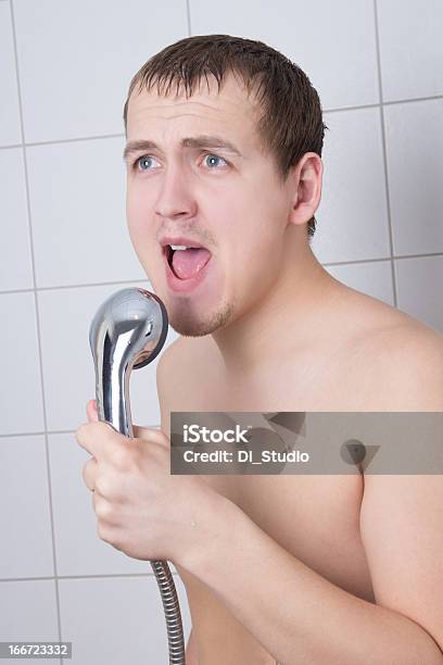 Young Man Singing In The Shower Stock Photo - Download Image Now - Men, One Person, Singing