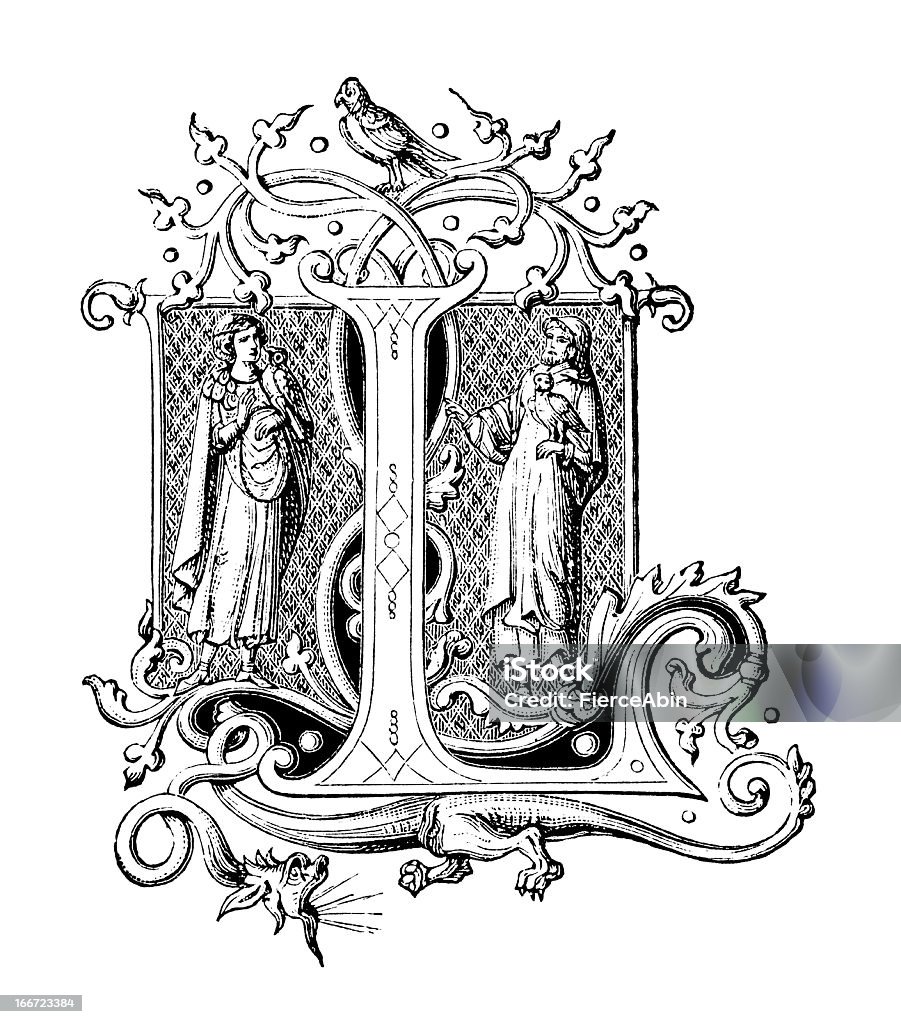 Stylizowany Litera L-Antique Grawerunek - Zbiór ilustracji royalty-free (Sztych)