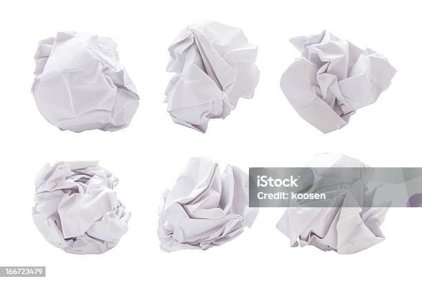 Six Paper Balls On A White Background Stock Photo - Download Image Now - Crumpled Paper, Crumpled Paper Ball, Paper