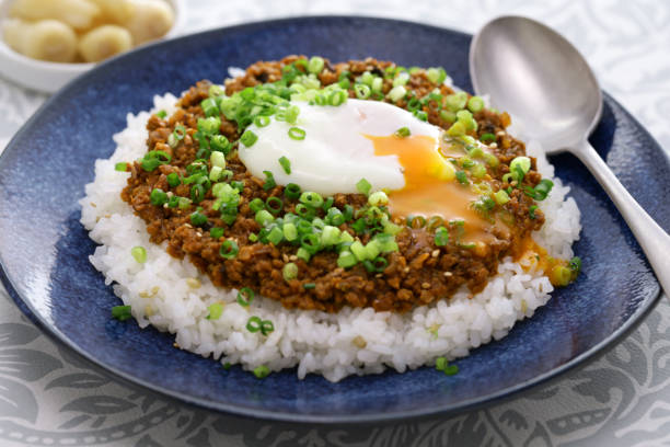 Japanese keema curry over rice stock photo