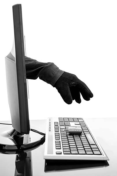 istock Concept of internet security demonstrated by hacking hand 166724008