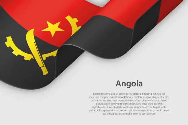 Vector illustration of 3d ribbon with national flag Angola isolated on white background