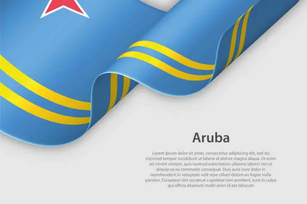 Vector illustration of 3d ribbon with national flag Aruba isolated on white background