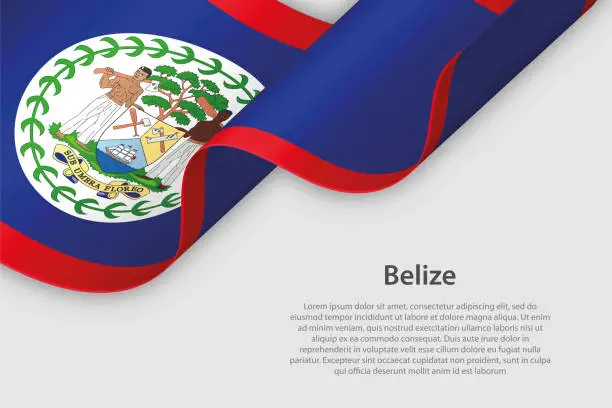 Vector illustration of 3d ribbon with national flag Belize isolated on white background