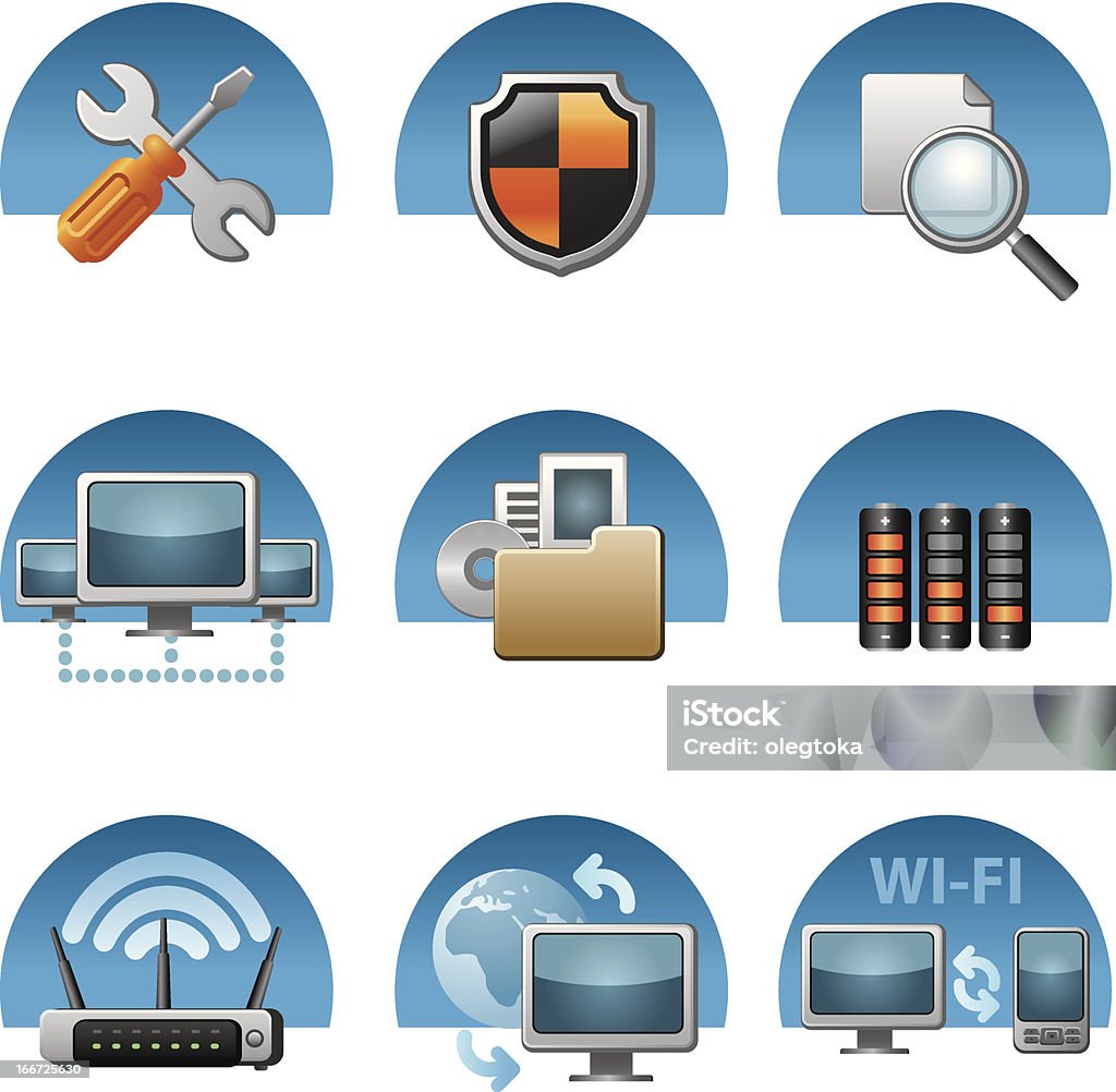 컴퓨터 네트워크 아이콘 세트 - 로열티 프리 검색 벡터 아트