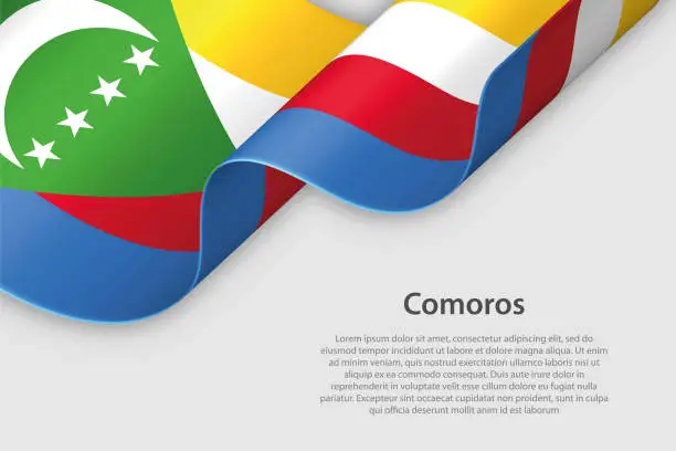 Vector illustration of 3d ribbon with national flag Comoros isolated on white background