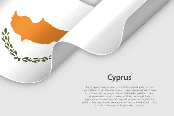 Vector illustration of 3d ribbon with national flag Cyprus isolated on white background