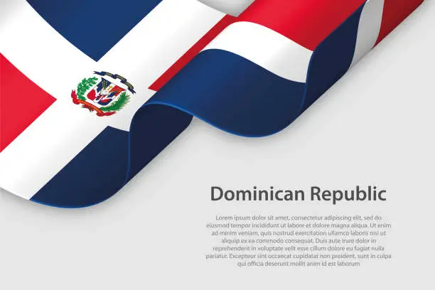 Vector illustration of 3d ribbon with national flag Dominican Republic isolated on white background