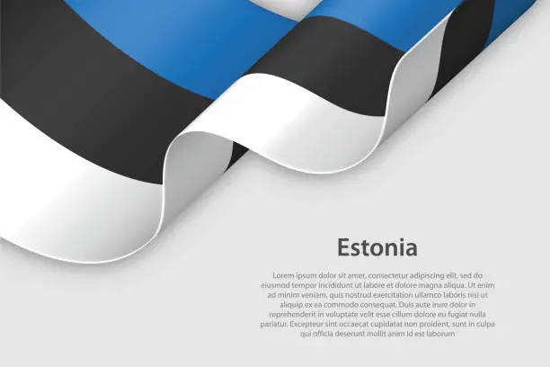 Vector illustration of 3d ribbon with national flag Estonia isolated on white background