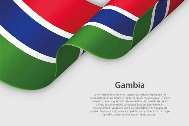 Vector illustration of 3d ribbon with national flag Gambia isolated on white background