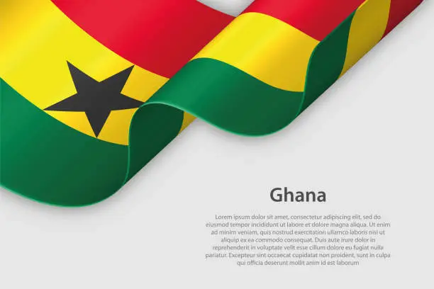 Vector illustration of 3d ribbon with national flag Ghana isolated on white background