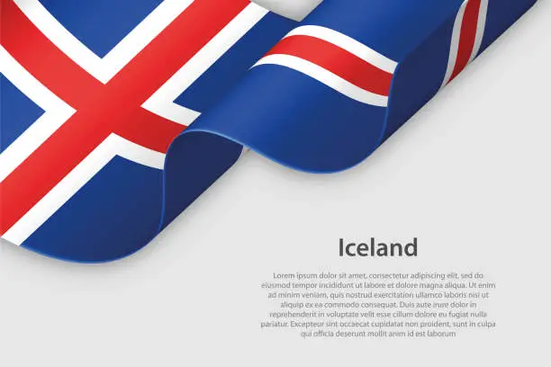 Vector illustration of 3d ribbon with national flag Iceland isolated on white background