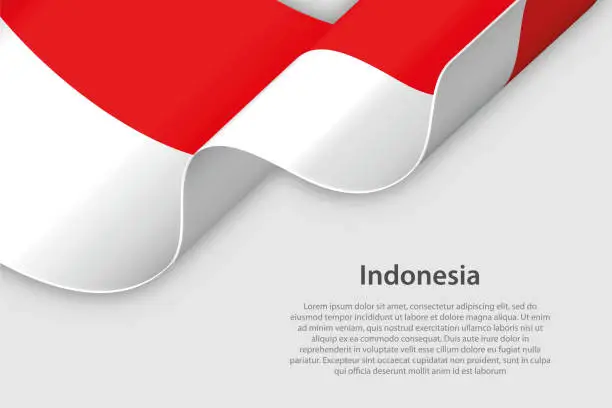 Vector illustration of 3d ribbon with national flag Indonesia isolated on white background