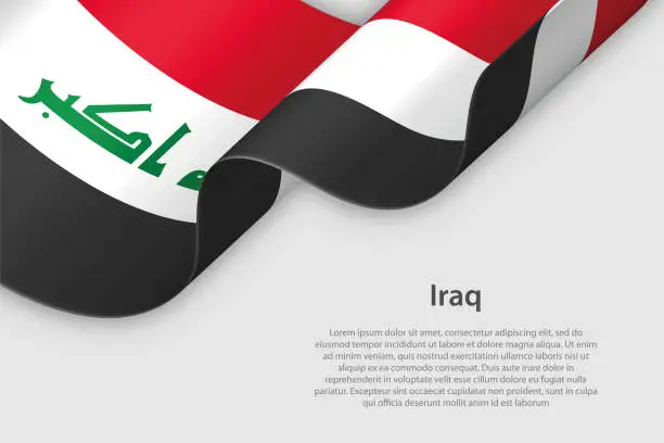 Vector illustration of 3d ribbon with national flag Iraq isolated on white background