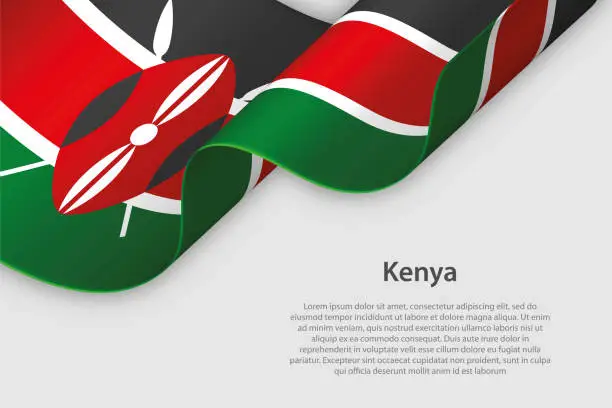 Vector illustration of 3d ribbon with national flag Kenya isolated on white background