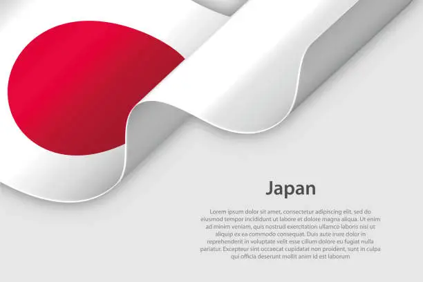 Vector illustration of 3d ribbon with national flag Japan isolated on white background