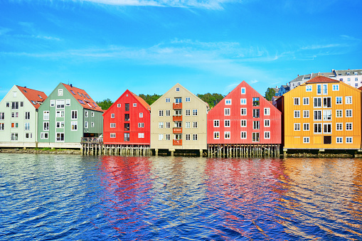 Colorful houses in old town of Trondheim, Norway