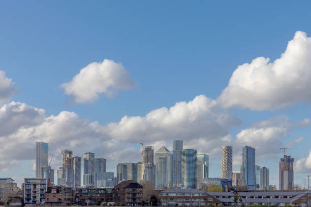Downtown London skyline with modern buildings.