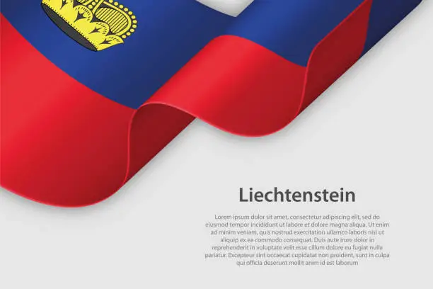 Vector illustration of 3d ribbon with national flag Liechtenstein isolated on white background
